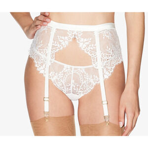 $425 La Perla Lace Suspender Garter Belt White Silk Size S New Adjustable Straps